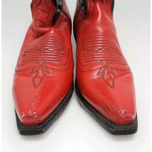 Dan Post Boots Womens 7.5 Red Black Leather Western Cowboy Spain Shoes