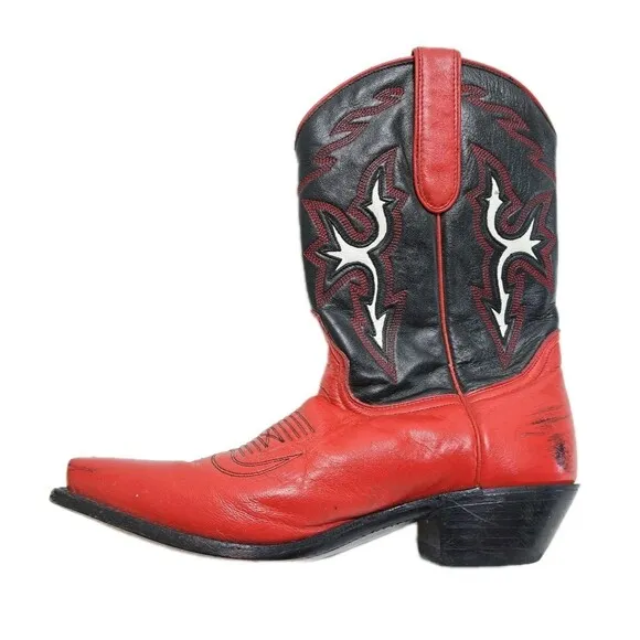 Dan Post Boots Womens 7.5 Red Black Leather Western Cowboy Spain Shoes
