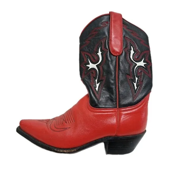 Dan Post Boots Womens 7.5 Red Black Leather Western Cowboy Spain Shoes