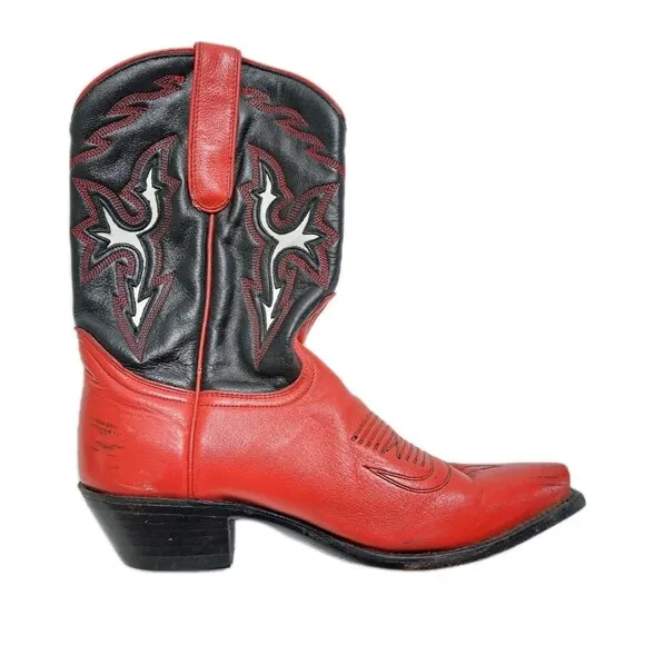 Dan Post Boots Womens 7.5 Red Black Leather Western Cowboy Spain Shoes