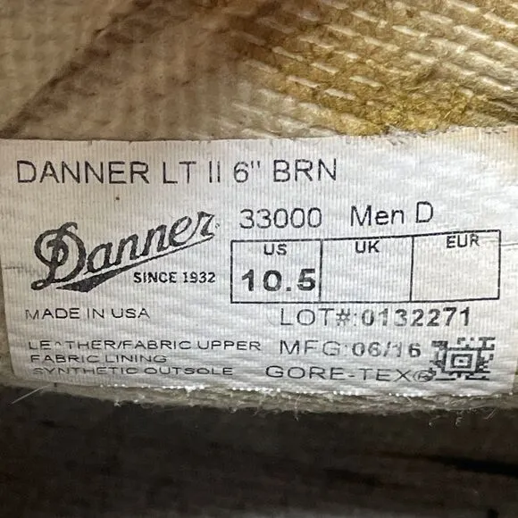 Danner Boots Light II 6&quot; Brown Gore-Tex Hiking Work Leather 33000 Men's Sz 10.5