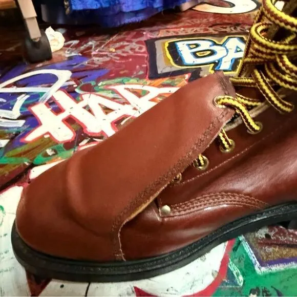 Deadstock 90s Rugged Cord Brown Leather Steel Toe Boots  - Size 9