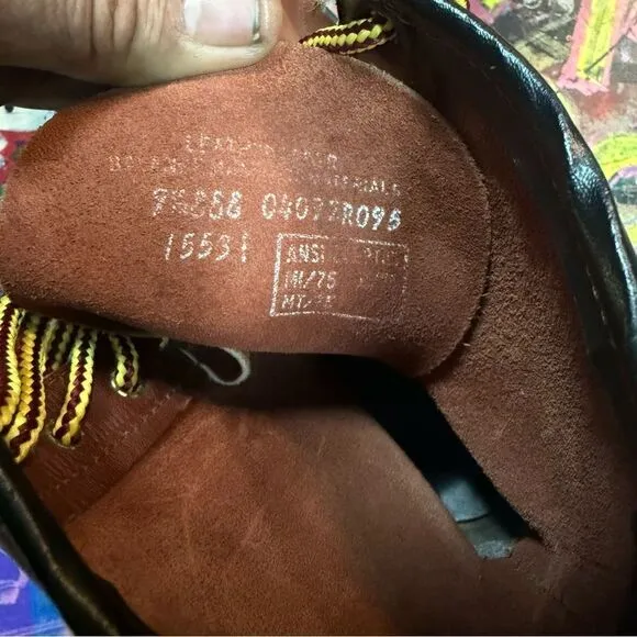 Deadstock 90s Rugged Cord Brown Leather Steel Toe Boots  - Size 9