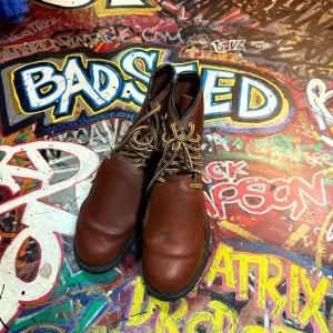 Deadstock 90s Rugged Cord Brown Leather Steel Toe Boots  - Size 9