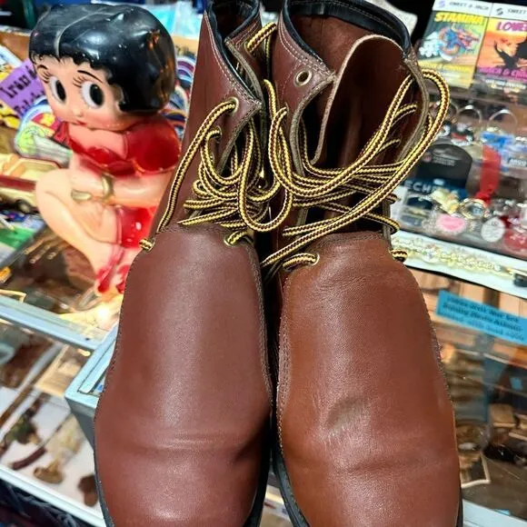 Deadstock 90s Rugged Cord Brown Leather Steel Toe Boots  - Size 9