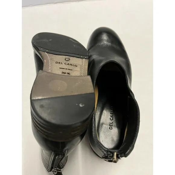 Del Carlo Black Leather Back Zip Ankle Booties Size 36.5 / 6.5  NWOB