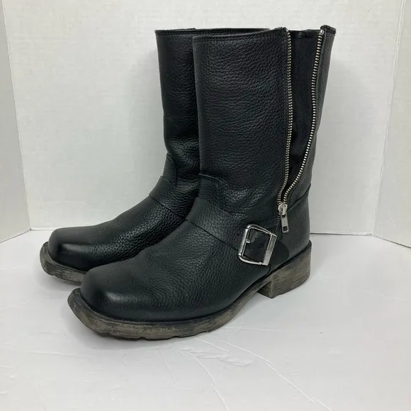 Dingo Men’s Size 8 Motorcycle Boots Side Zipper Black Square Toe