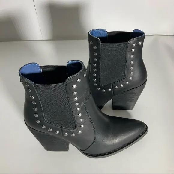 Dingo Women’s Leather Black Stay Sassy Western Metal Studded 3” Heel Boots Sz 7M