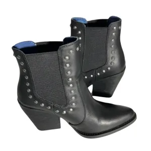 Dingo Women’s Leather Black Stay Sassy Western Metal Studded 3” Heel Boots Sz 7M