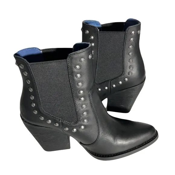 Dingo Women’s Leather Black Stay Sassy Western Metal Studded 3” Heel Boots Sz 7M
