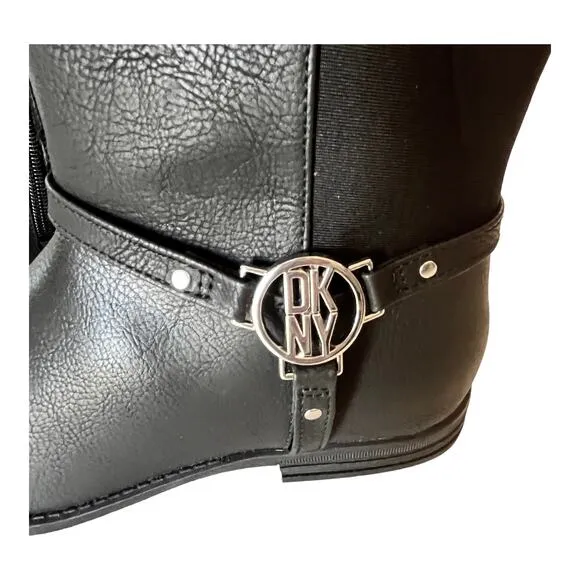 DKNY Emma Harness BOOTS Girls 5, Women's 6.5 Black Silver Riding Biker Boot NWOT