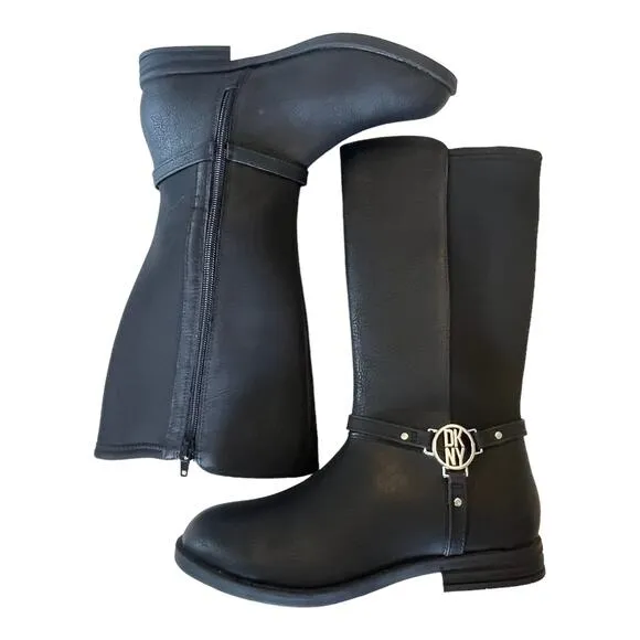 DKNY Emma Harness BOOTS Girls 5, Women's 6.5 Black Silver Riding Biker Boot NWOT