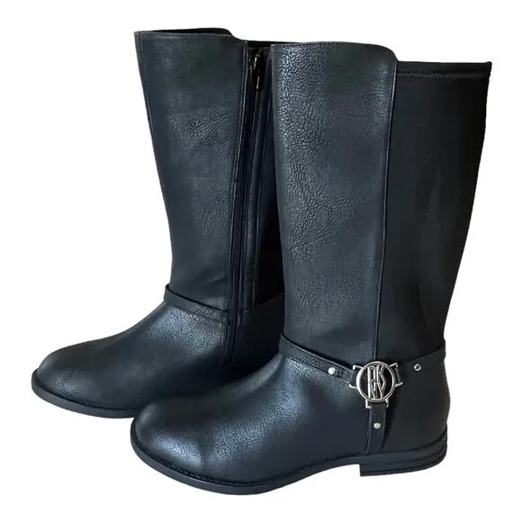 DKNY Emma Harness BOOTS Girls 5, Women's 6.5 Black Silver Riding Biker Boot NWOT