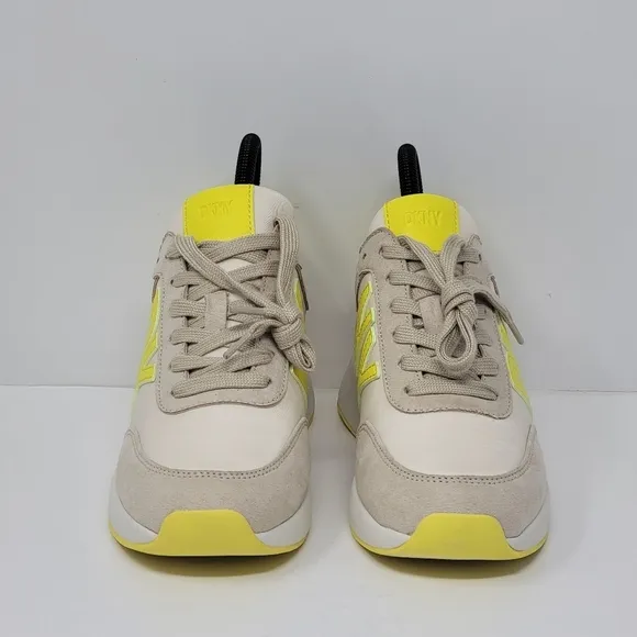 DKNY Womens Size 7M OAKS LOGO Lace Up Lifestyle Casual Shoes Beige/Yellow New