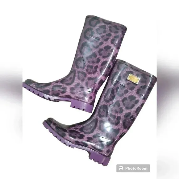 Dolce &amp; GabbanaDolce and Gabbana Purple Leopard Print Wellington Rubber Boots
