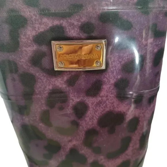 Dolce &amp; GabbanaDolce and Gabbana Purple Leopard Print Wellington Rubber Boots