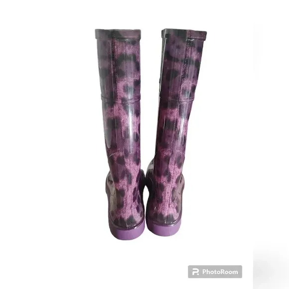 Dolce &amp; GabbanaDolce and Gabbana Purple Leopard Print Wellington Rubber Boots