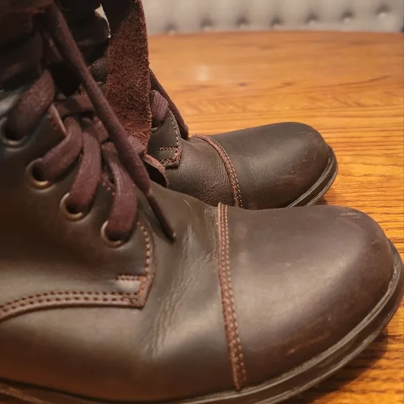 Dolce Vita Brown Distressed Rugged Buckle Genuine Leather Combat Boots Shoes