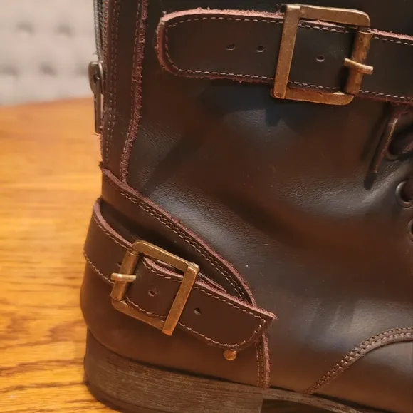 Dolce Vita Brown Distressed Rugged Buckle Genuine Leather Combat Boots Shoes