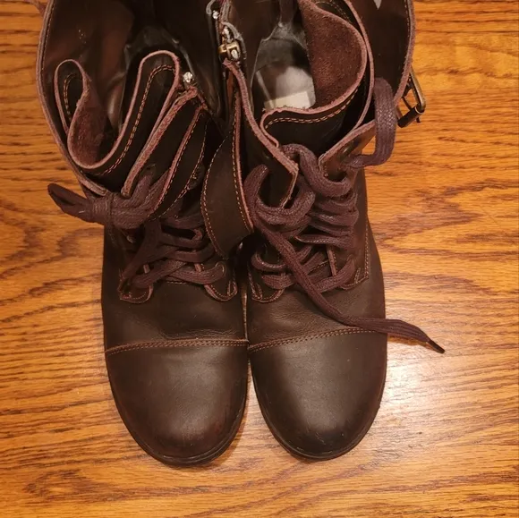 Dolce Vita Brown Distressed Rugged Buckle Genuine Leather Combat Boots Shoes
