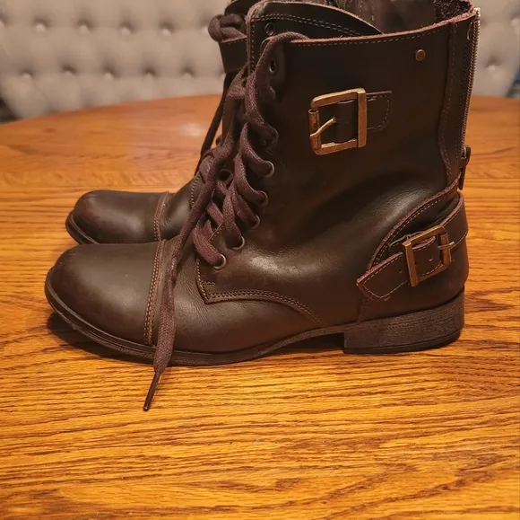Dolce Vita Brown Distressed Rugged Buckle Genuine Leather Combat Boots Shoes