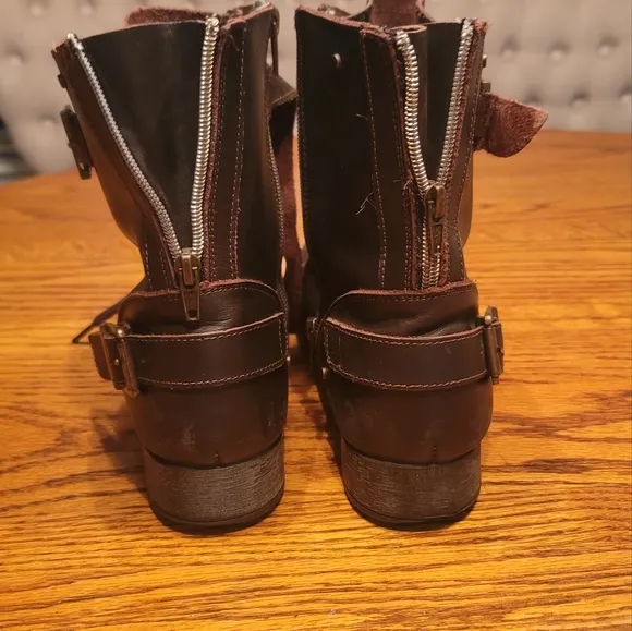 Dolce Vita Brown Distressed Rugged Buckle Genuine Leather Combat Boots Shoes