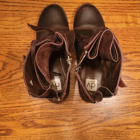 Dolce Vita Brown Distressed Rugged Buckle Genuine Leather Combat Boots Shoes