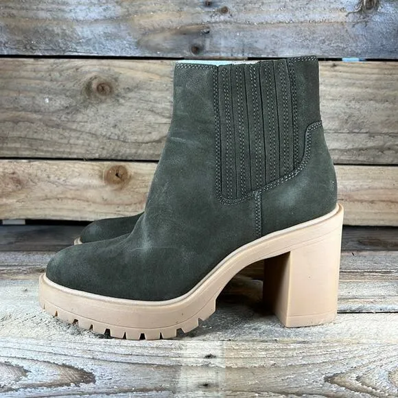 Dolce Vita Caster H2O Waterproof Suede Bootie - Olive - 8.5 Wide - NWOB