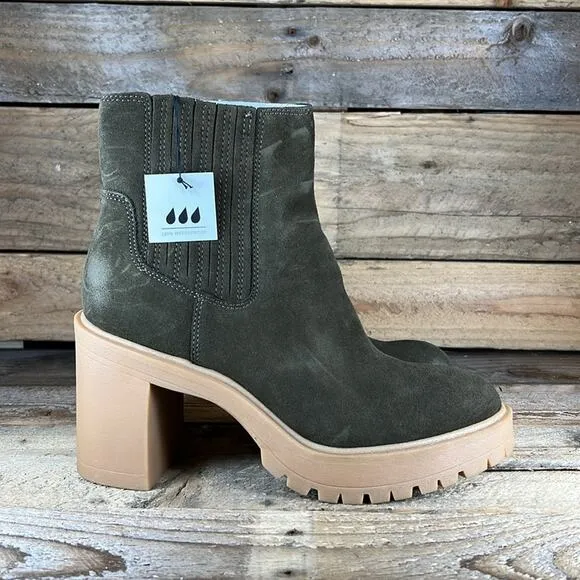 Dolce Vita Caster H2O Waterproof Suede Bootie - Olive - 8.5 Wide - NWOB