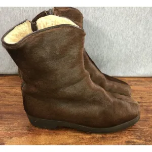 Donagheys Women Size US 8 UK 6 Brown Pony Calf Hair Ankle Boots‎ Shearling Lined