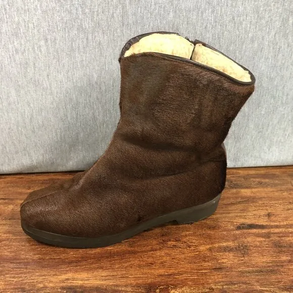 Donagheys Women Size US 8 UK 6 Brown Pony Calf Hair Ankle Boots‎ Shearling Lined