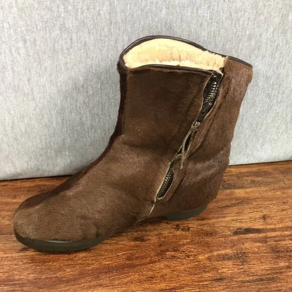 Donagheys Women Size US 8 UK 6 Brown Pony Calf Hair Ankle Boots‎ Shearling Lined