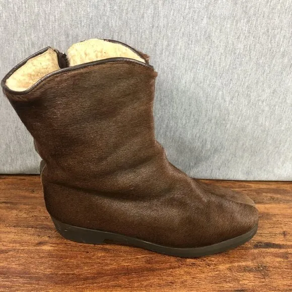 Donagheys Women Size US 8 UK 6 Brown Pony Calf Hair Ankle Boots‎ Shearling Lined