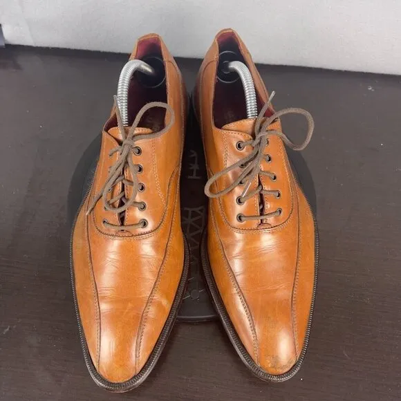 Donald J Pilner Oxford Dress Shoes Brown Bicycle Toe Mens Size 9.5 Made in Italy