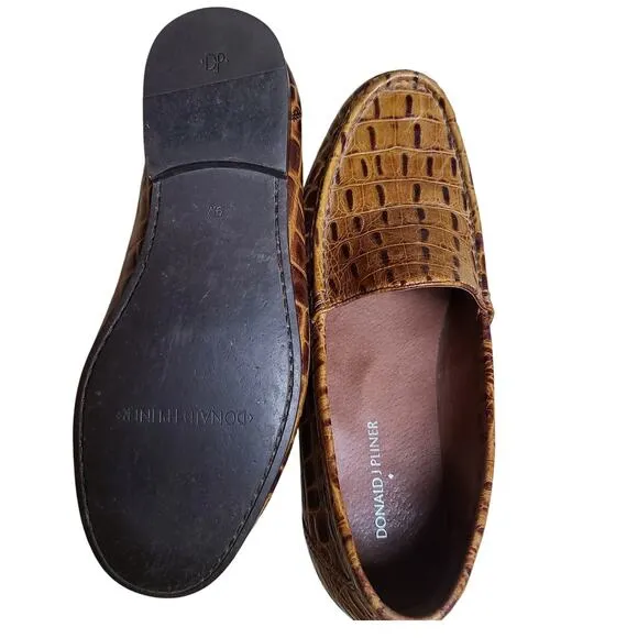 Donald Pliner Brown Caramel Leather Croc Embossed Loafers Shoes 9 M