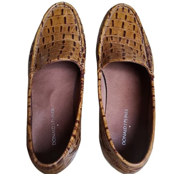 Donald Pliner Brown Caramel Leather Croc Embossed Loafers Shoes 9 M