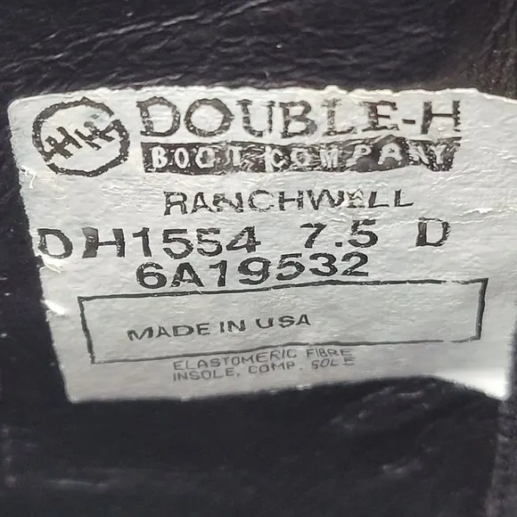 Double H Ranchwell Men's Dark Brown Cowboy Boots DH1554 US Size 7.5D