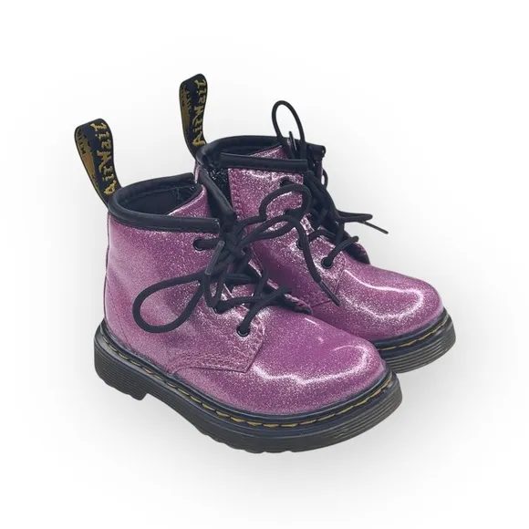 Dr Doc Martens ★ Girl’s Baby Walker 1460 Combat Boots ★ Dark Pink Glitter ★ 6M