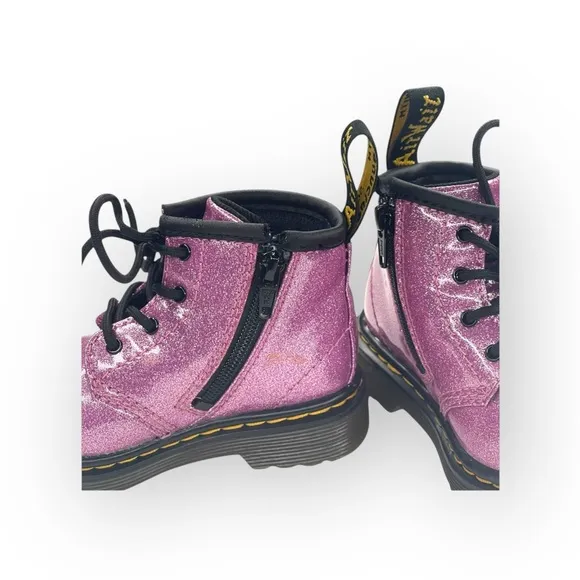 Dr Doc Martens ★ Girl’s Baby Walker 1460 Combat Boots ★ Dark Pink Glitter ★ 6M