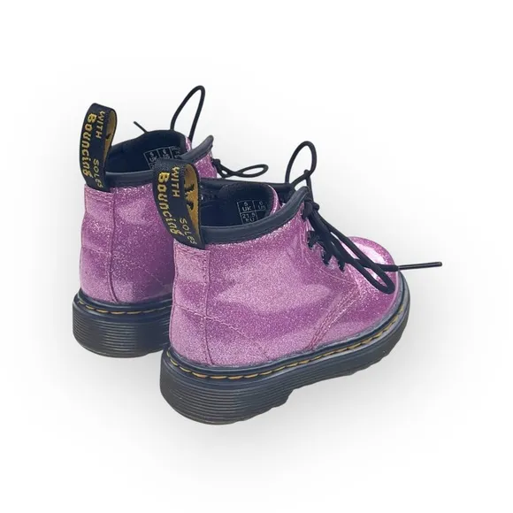 Dr Doc Martens ★ Girl’s Baby Walker 1460 Combat Boots ★ Dark Pink Glitter ★ 6M