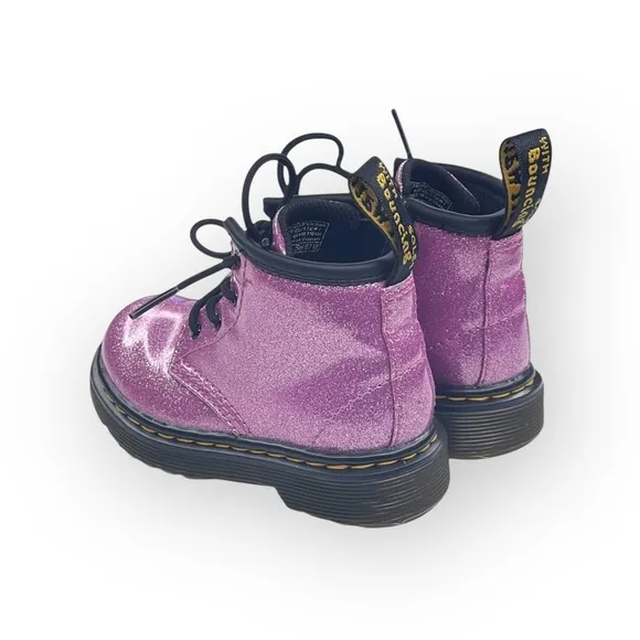 Dr Doc Martens ★ Girl’s Baby Walker 1460 Combat Boots ★ Dark Pink Glitter ★ 6M