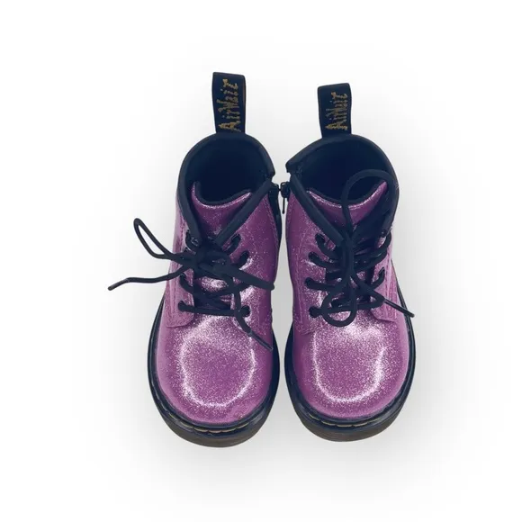 Dr Doc Martens ★ Girl’s Baby Walker 1460 Combat Boots ★ Dark Pink Glitter ★ 6M