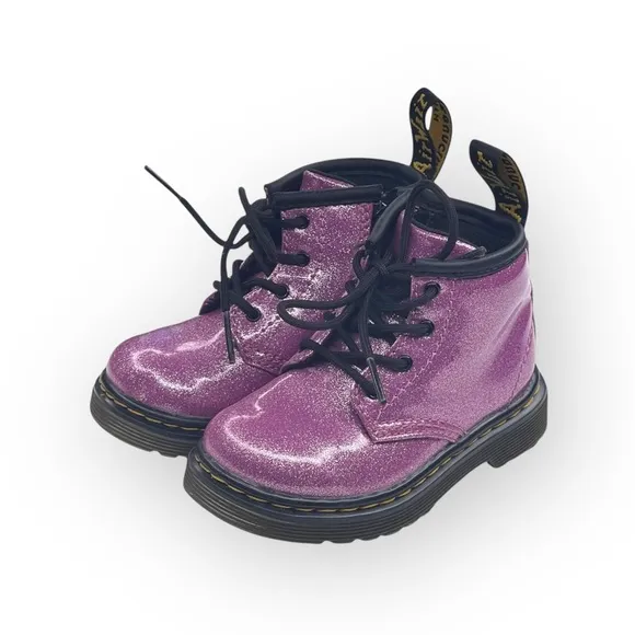 Dr Doc Martens ★ Girl’s Baby Walker 1460 Combat Boots ★ Dark Pink Glitter ★ 6M