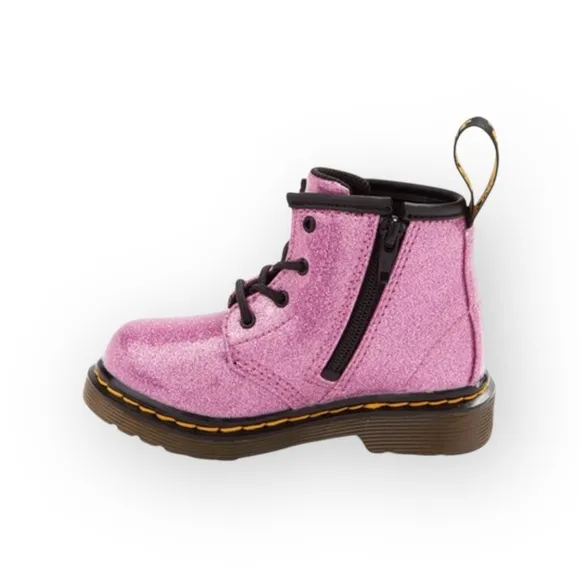 Dr Doc Martens ★ Girl’s Baby Walker 1460 Combat Boots ★ Dark Pink Glitter ★ 6M