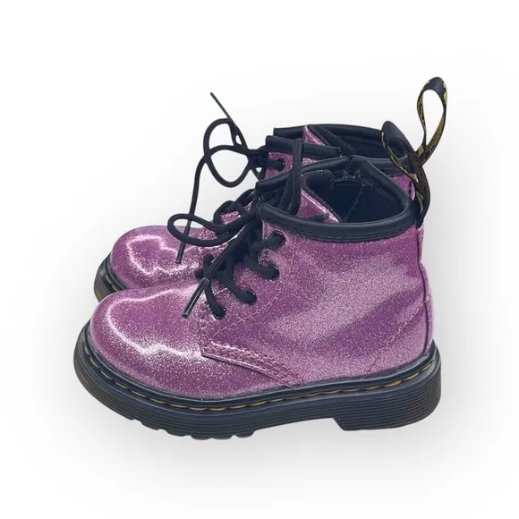 Dr Doc Martens ★ Girl’s Baby Walker 1460 Combat Boots ★ Dark Pink Glitter ★ 6M