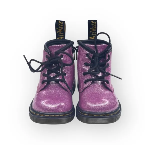 Dr Doc Martens ★ Girl’s Baby Walker 1460 Combat Boots ★ Dark Pink Glitter ★ 6M
