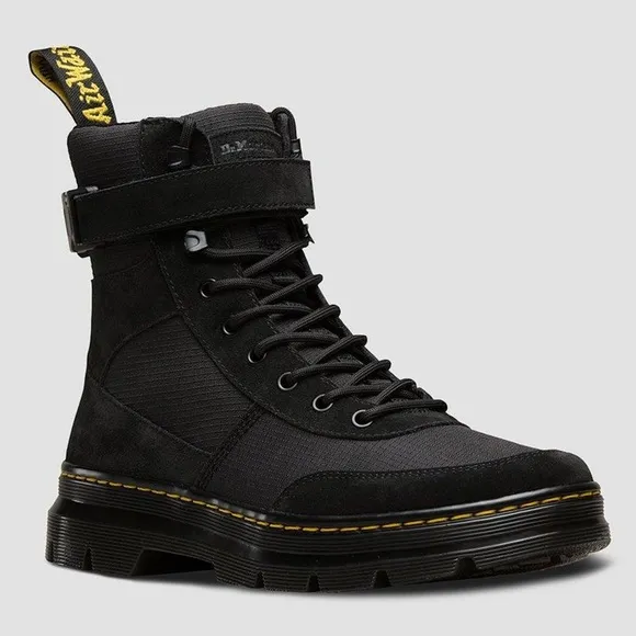 Dr Marten Black Suede Combs Tech Water Resistant Collar Strap Boots NWOT Size 8