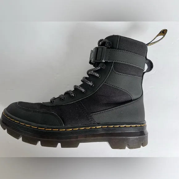 Dr Marten Black Suede Combs Tech Water Resistant Collar Strap Boots NWOT Size 8