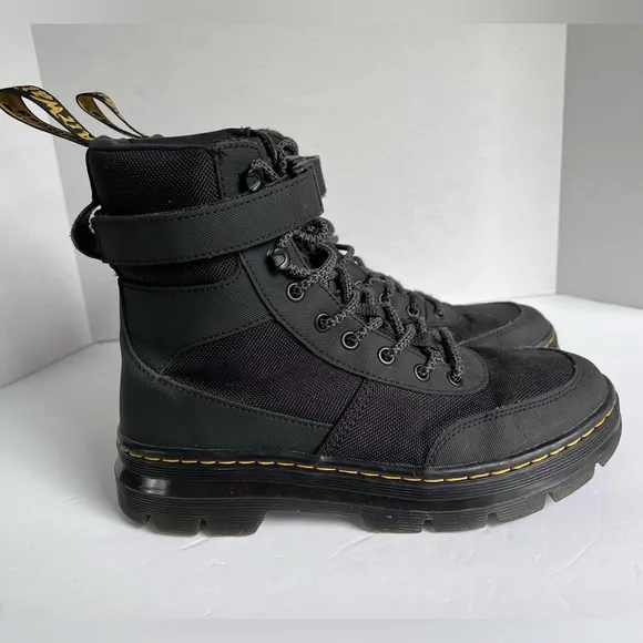 Dr Marten Black Suede Combs Tech Water Resistant Collar Strap Boots NWOT Size 8