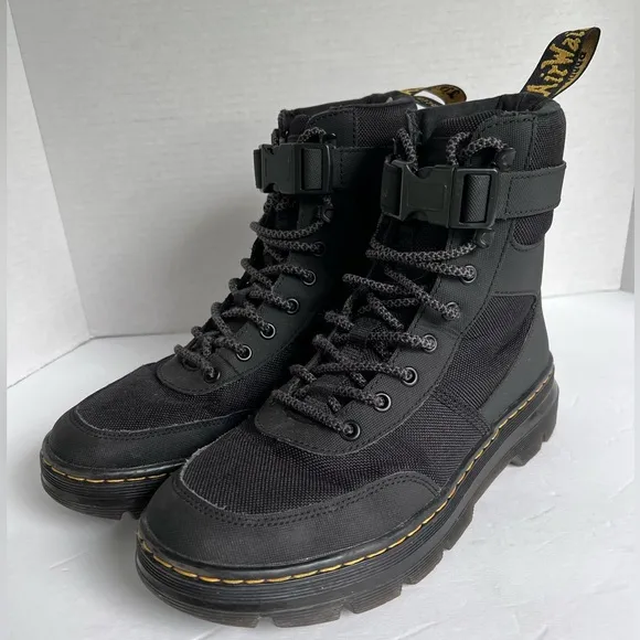 Dr Marten Black Suede Combs Tech Water Resistant Collar Strap Boots NWOT Size 8